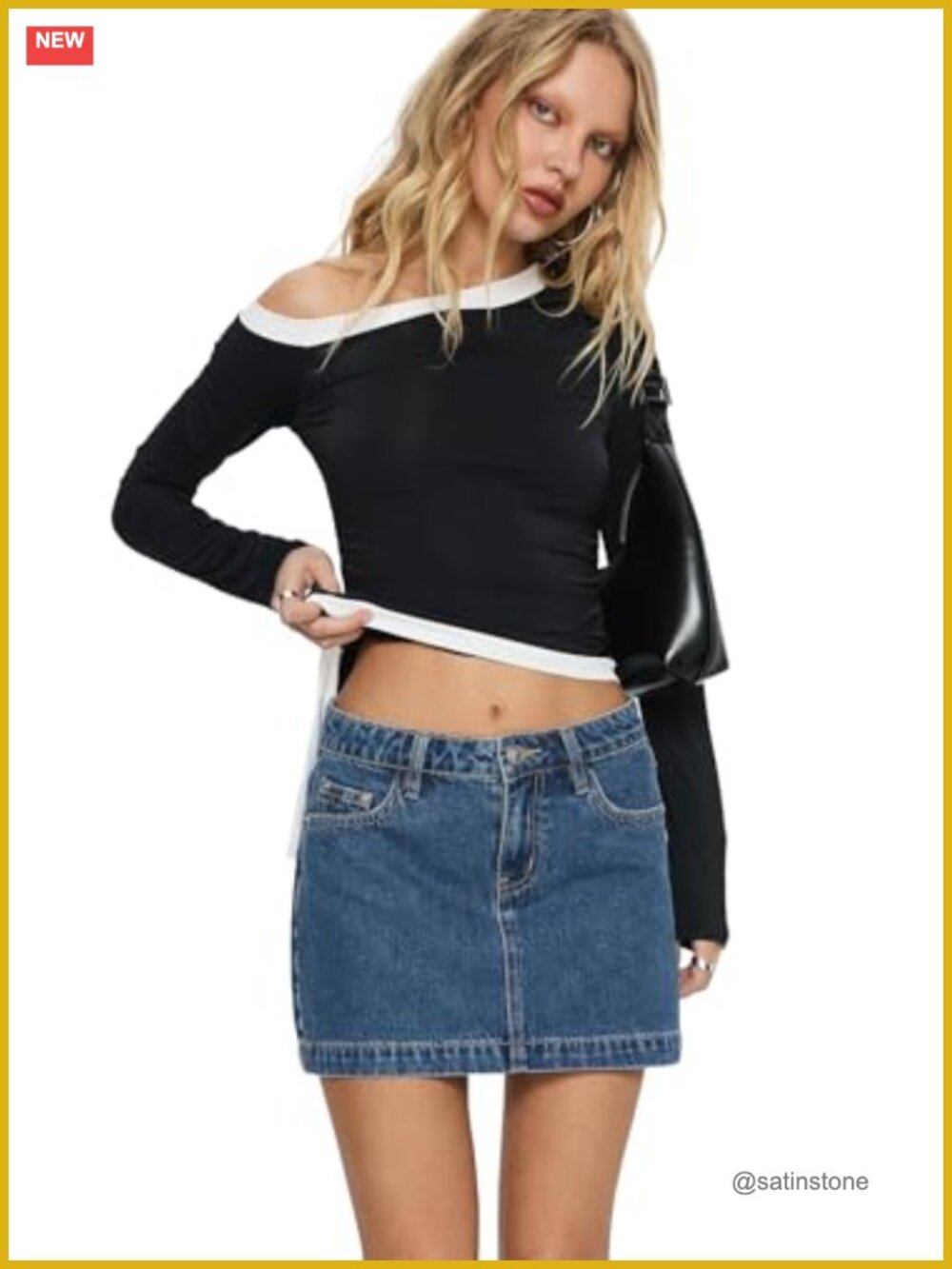 Denim Mini Skirt Mid Rise Zip Button 60% Cotton